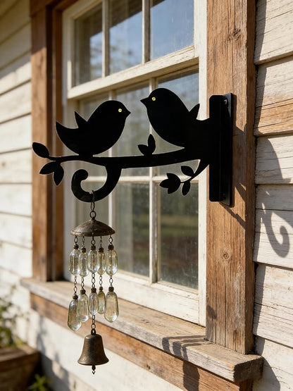 Iron Plant Hangers Hooks for Outdoor -10inch Hanging Plants Flower Fern Pots Lantern Bird Feeder Wind Chimes for Porch Garden Farmhouse (Two Little Birds were Playing on the Branch)