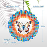 Butterfly Wind Spinners Garden Decor as Birthday Gifts for Women Mom,12 inch 3D Stainless Steel Hanging Wind Spinner Metal Catchers Kinetic Sculpture for Outdoor Decor, Patio,Yard Decorations