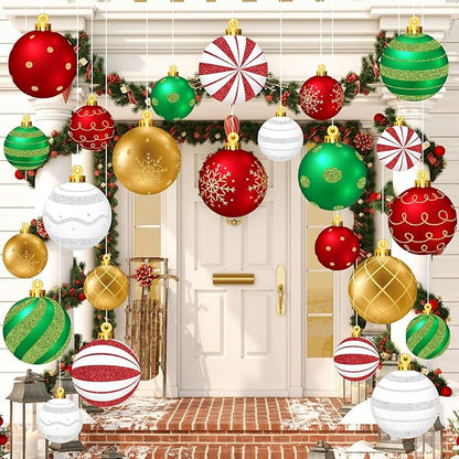 Huwena 24 Pcs Christmas Outdoor Decorations Hanging Ornaments Christmas Yard Signs Double Sided Lawn Decorations for Xmas Party Porch Lawn Decor (Delicate Style)