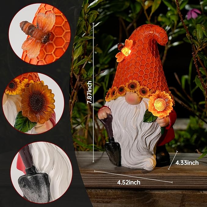 Solar Sunflower Gnome Statue Light, Ideal for Yard, Patio, Lawn and Garden Decor, for Women and Mom