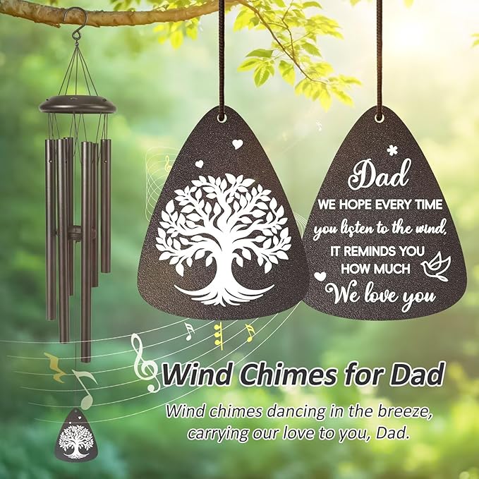 Gifts for Dad, 25''Wind Chimes Black, Dad Birthday Gifts from Daughter Son, Father's Day, Thanksgiving, for Dads，Father Gift Ideas for Dads Birthday Decorations