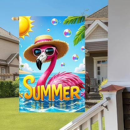 BlissYard Hello Summer Flamingo Welcome Garden Flag 12 x 18 Inch Double Sided Ocean Beach Tropical Plant Farmhouse Small Yard Flag Summer Seasonal Holiday Outdoor Outside Decoration