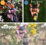 Hanging Pig Garden Lantern, Solar Pig Sculpture Outdoor Resin Garden Decoration, Weather-Resistant Animal Statue for Porch, Patio, and Walkway