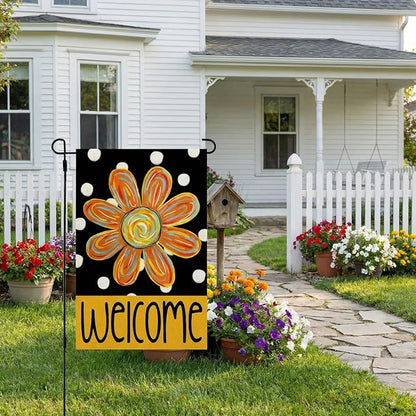CROWNED BEAUTY Summer Garden Flag Floral 12x18 Inch Double Sided Small Burlap Seasonal Holiday Polka Dots Flag for Outside Yard Decoration