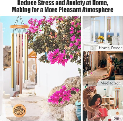 Wind Chimes for Mom, 32" Unique Tri-Gold Rose-Themed Wind Chimes for Mom, Windchimes Outdoors Deep Tones Soothing Melody, Gifts for Mothers