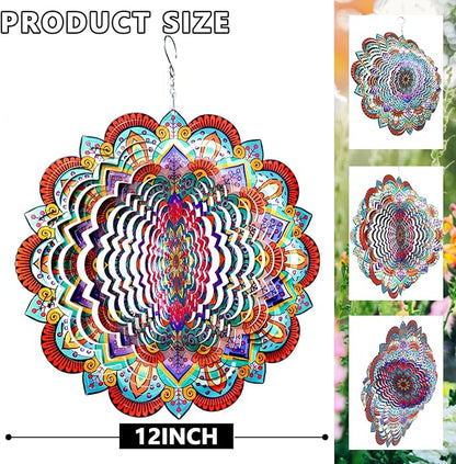 Goolyrusim Wind Spinner Mandala Sunflower, Wind Spinners for Yard Garden, 12in 3D Hanging Wind Sculpture Kinetic Metal Art Decor, Outdoor Decoration Ornament Mandala/Housewarming Gifts for Women/Men