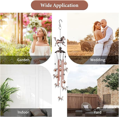 Horse Wind Chimes for Outside, Decorative Wind Chimes with 4 Aluminum Tubes Hanging Bells, Memorial Windchimes Outdoors with S Hook for Patio Garden Decor, Unique Gift for Mom Grandma