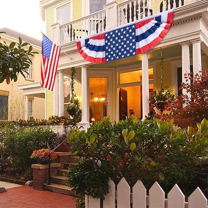 EBaokuup 3 Pcs 5 x 1.5 Ft Long Pleated American Flag Bunting,Traditional Patriotic American Bunting Flags for 4th of July,USA Pleated Fan Flag for Independence Day Garden Outdoor Decor
