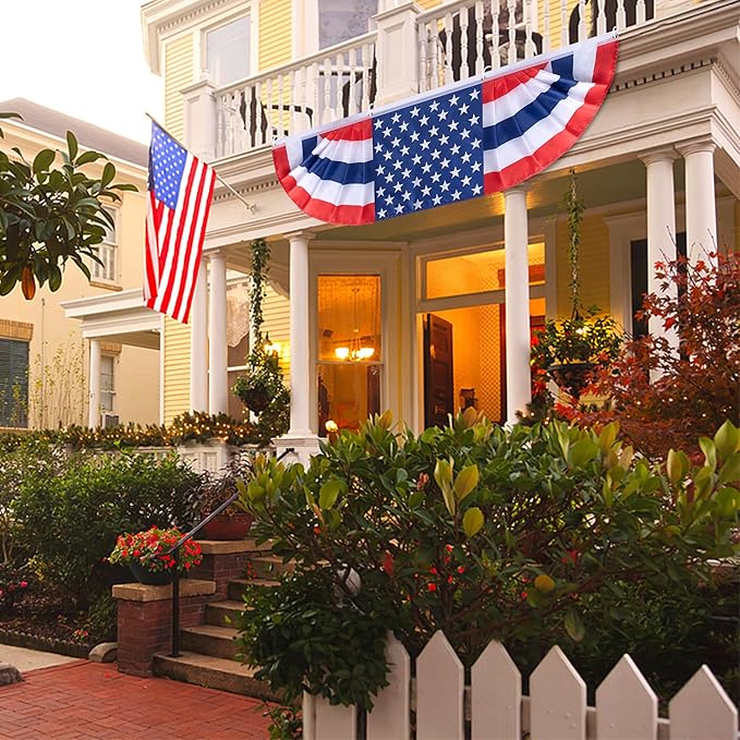 EBaokuup 2 Pcs 5 x 1.5 Ft Long Pleated American Flag Bunting,Traditional Patriotic American Bunting Flags for 4th of July,USA Pleated Fan Flag for Independence Day Garden Outdoor Decor