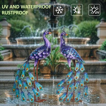 Kircust Purples Peacock Garden Statue and Sculpture, Metal Peacocks Yard Art Lawn Decor, Large Birds Garden Sculptures & Statues for Patio Backyard Pond Home Decoration