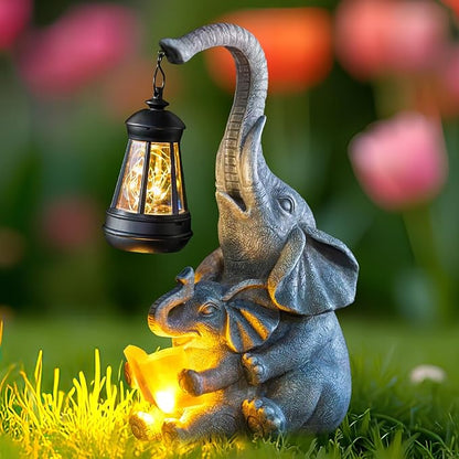 ZQQLITE Solar Elephant Statue LED Lights Garden Decoration, Outdoor Statue Lights Patio Art Lawn Porch Deck Balcony Decoration - Birthday, Options for Mom, Lady Lover