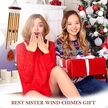 Sister Wind Chime - Sisters Gifts for Christmas, Sister Birthday Gifts Ideas, Butterfly Wind Chimes for Sis, Birthday Gift for Sisters Adult, 25.5" Windchimes