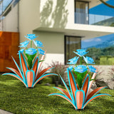 TOMBABY Huge Metal Agave Plants Outdoor Decoration Outdoor Garden Decorated with Flowers Mexican Yard Art Plant Garden Gift (Blue 2 Pack)