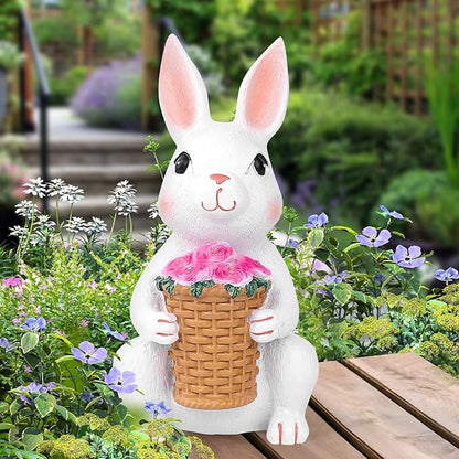 Brightever Solar Powered Garden Statues- Bunny Figurines for Spring & Mother's Day, Outdoor Rabbit Statue with Colorful LED Lights for Patio, Balcony, Lawn, Birthday Gifts for Women, Mom, Female