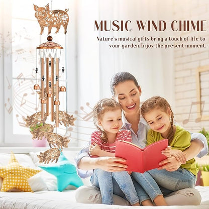 Pig Decor Wind Chimes - Metal Animal Windchimes with Card Outside Indoor Decoration for Garden Yard Patio Balcony Thanksgiving Christmas Birthday Gifts for Pigs Lovers Women Mother Grandma