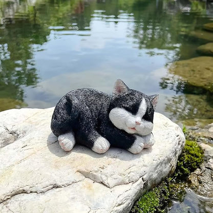 Sleeping Black Tabby Garden Statue - Resin Realistic Mini Cat Sculpture, Pet Loss Memorial Stone, for Cat Lovers, Indoor/Outdoor Decor, Animal Figurine for Yard Ornaments