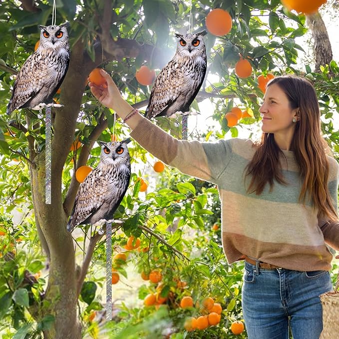 5 Pack Owl Scare Reflective Hanging Owl Decoration, Effective Animal Control Device to Scare Pigeons and Woodpeckers Away from Patio and Garden