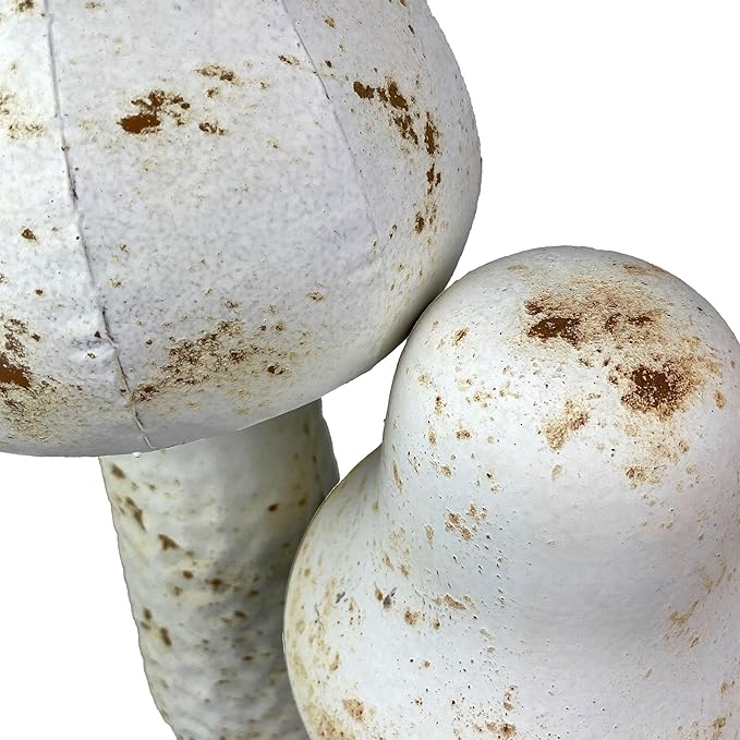 Zeckos Set of 2 White Metal Mushrooms, Indoor Outdoor Garden Statues, 9 & 16 inch Rustic Modern Farmhouse Decor, Weather-Resistant Yard Sculpture, Artistic Patio Accent