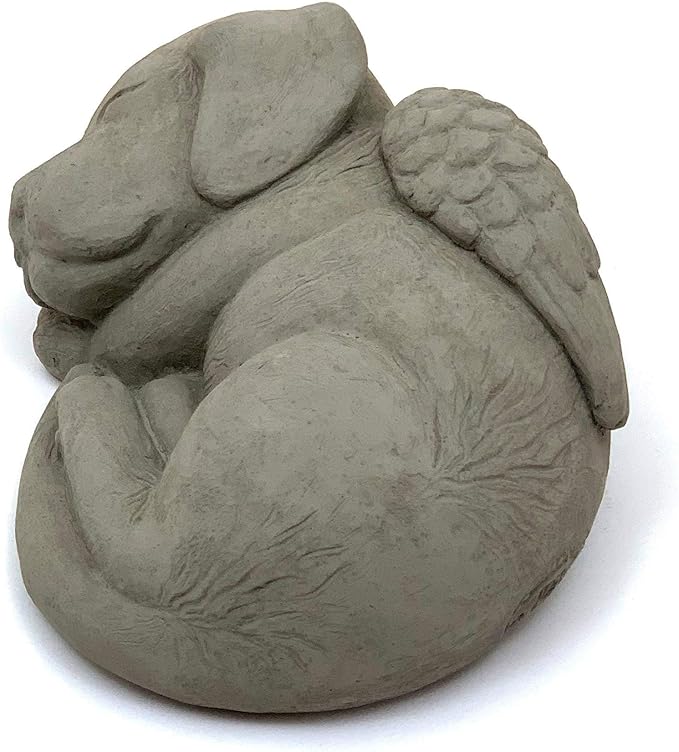 Sleeping Dog w/Wings: Durable Solid Stone Statue. Perfect Home Décor & Sealed for Outdoors. Handcrafted USA. (Antique/Gray)
