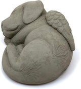 Sleeping Dog w/Wings: Durable Solid Stone Statue. Perfect Home Décor & Sealed for Outdoors. Handcrafted USA. (Antique/Gray)