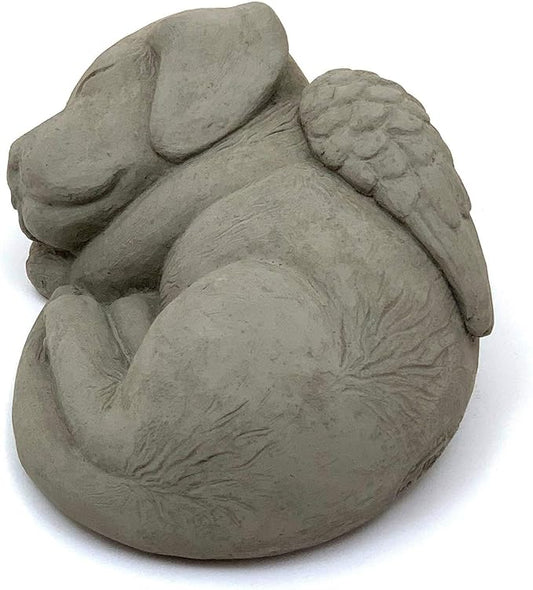 Sleeping Dog w/Wings: Durable Solid Stone Statue. Perfect Home Décor & Sealed for Outdoors. Handcrafted USA. (Antique/Gray)