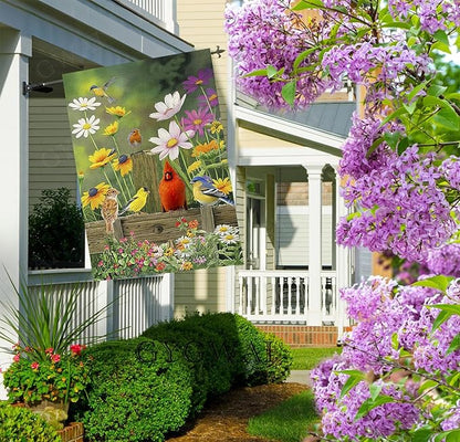 Spring Cardinal House Flag 28x40 Double Sided, Large Burlap Cardinal Birds Flowers Garden Yard Flags for Outside Outdoor House Spring Decoration