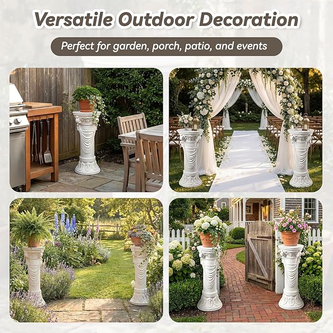 Outdoor Roman Column, MgO Stone-Look Garden Pedestal, Weather-Resistant Decorative Pillar for Porch, Patio, Yard, Wedding and Event Decor