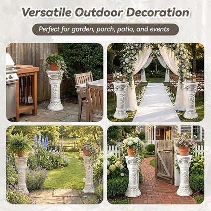 Outdoor Roman Column, MgO Stone-Look Garden Pedestal, Weather-Resistant Decorative Pillar for Porch, Patio, Yard, Wedding and Event Decor