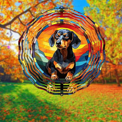 Dachshund Dog Wind Spinners Outdoor Dog Memorial Gifts, 3D Metal Kinetic Hanging Garden Wind Spinner, Spinner Decor, Wind Sculptures for Outdoor & Indoor, Window, Yard Decor (Dachshund 2)