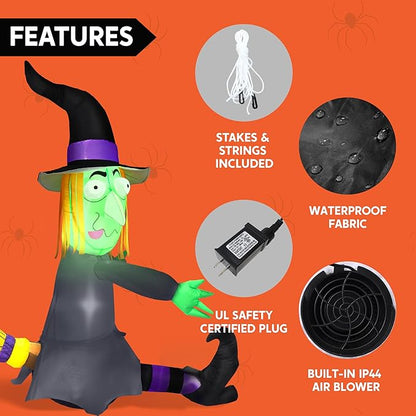 Joiedomi 4FT Halloween Inflatable Witch with Build-in LED Lights - Outdoor Blow Up Decor for Yard, Trees & Parties | Witch Decorations, Waterproof Halloween Inflatables Outdoor, Blow Up Yard Decor