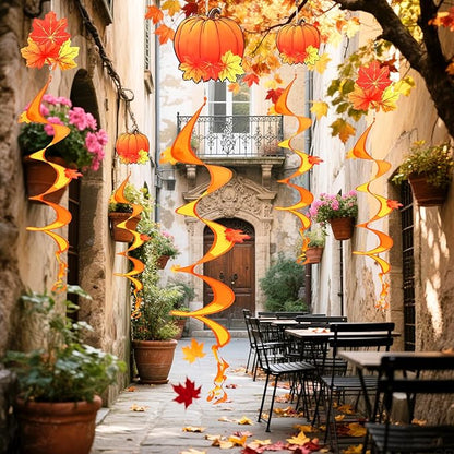 NOVWANG 2 Piece Fall Wind Spinners, Autumn Thanksgiving Hanging Flag Windsock Fall Orange Outdoor Decorations for Home Garden Yard Patio Decor