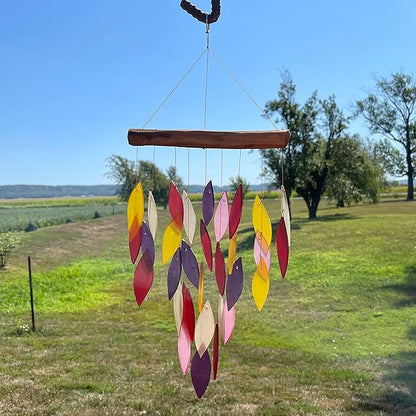 Blue Handworks Fiesta Waterfall Glass and Driftwood Chime, Sandblasted Glass and Found Wood Handcrafted Wind Chime