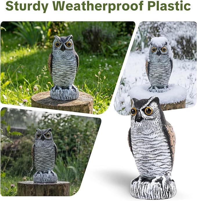 OFFO 2 Pack Fake Owl, Owl Statue for Garden and Yard Decoration, Weatherproof Plastic Outdoor Owl Decor for Porch Pool Patio Yard, 8 in Height, Round + Short Ear Owl