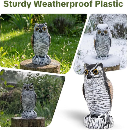 OFFO 2 Pack Fake Owl, Owl Statue for Garden and Yard Decoration, Weatherproof Plastic Outdoor Owl Decor for Porch Pool Patio Yard, 8 in Height, Round + Short Ear Owl