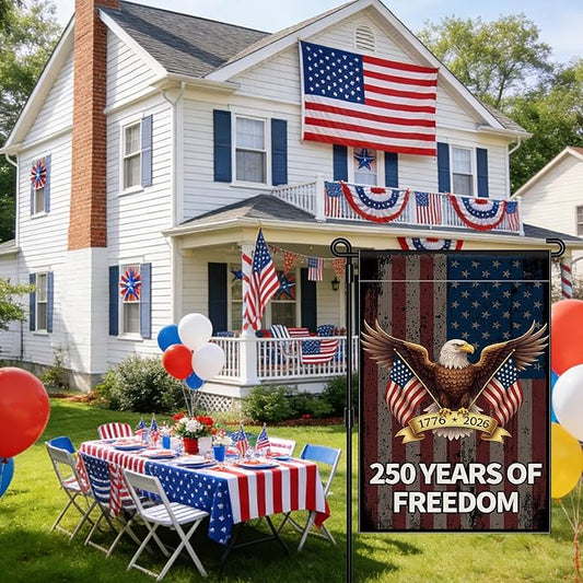 250 Years America Garden Flag, 250th Anniversary USA Banner 4th of July Patriotic Freedom Yard Sign Double-Sided Waterproof 1776-2026 Commemorative Flag 12x18 Inch