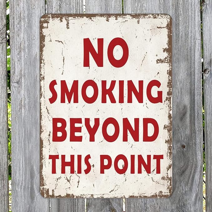 No Smoking Beyond This Point Street Metal Signs Vintage No Rust Safety Man Cave Warning Aluminum Metal Tin Sign for Garden Patio Yard Cafe Pub Home Decor Wall Art Print Poster 12x16 Inch