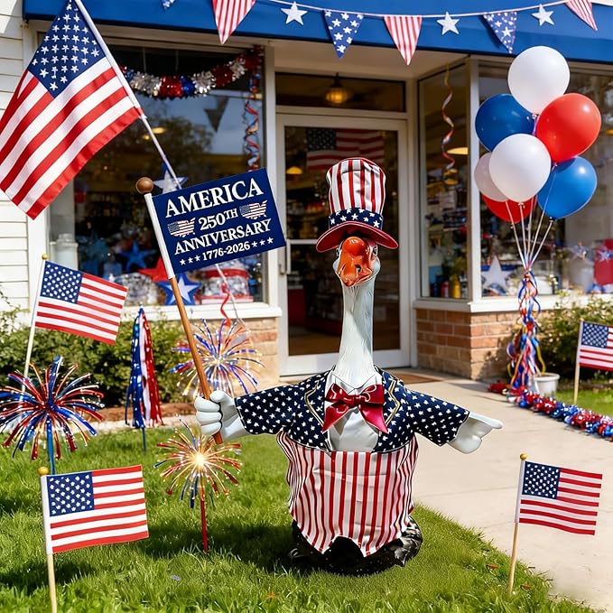 4th of July Porch Goose Outfits, Patriotic Porch Goose Outfits for 23 Inch Lawn Statue, Memorial Day 250th Years Anniversary USA Sculpture Clothes for Garden&Outdoor Patio Party Decoration
