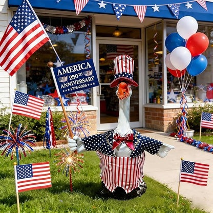 4th of July Porch Goose Outfits, Patriotic Porch Goose Outfits for 23 Inch Lawn Statue, Memorial Day 250th Years Anniversary USA Sculpture Clothes for Garden&Outdoor Patio Party Decoration