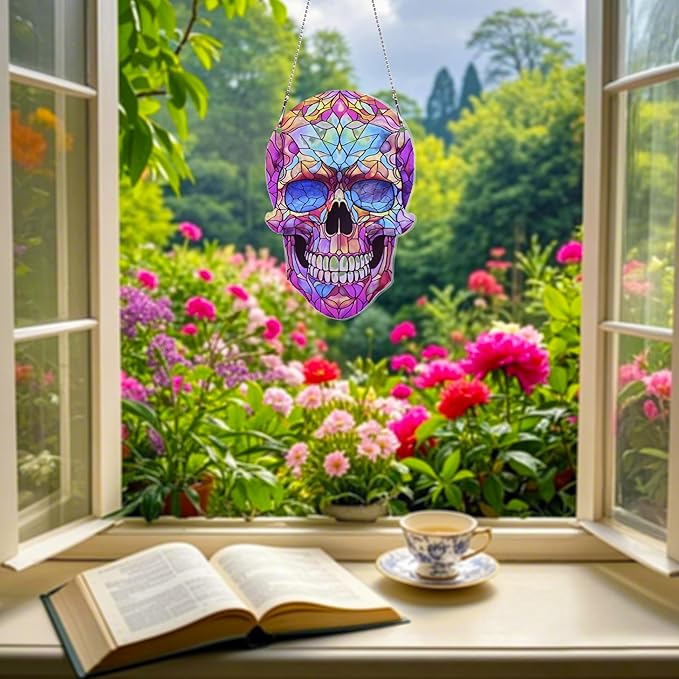 Skull Halloween Ornaments Colorful Window Hanging Decorations Home Wall Decor for Bedroom Patio Indoor Outdoor