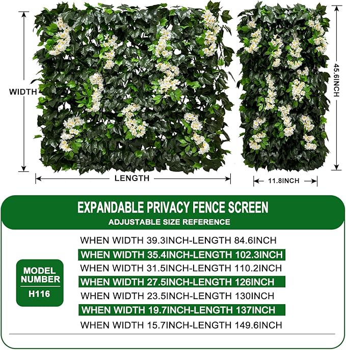 Artificial Expandable Ivy Privacy Fence Screen,Adjustable Size,Dense Leaf Panel,Perfect for Balcony,Garden,Fence Cover and Green Wall Decoration