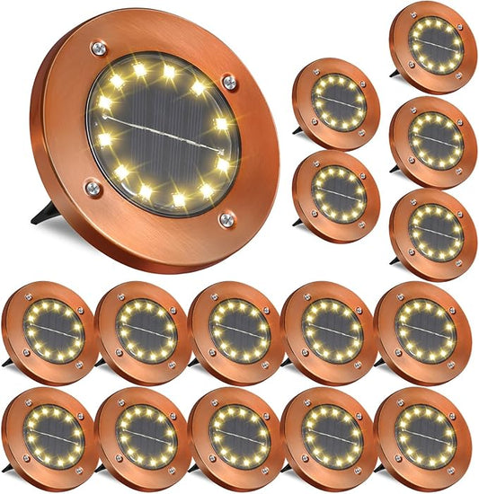 JKIMK Solar Ground Lights Outdoor Waterproof Flat Garden Solar Disk Lights Floor 12 LED 16 Pack for Garden Patio Pathway Landscape Driveway Yard Path Decor