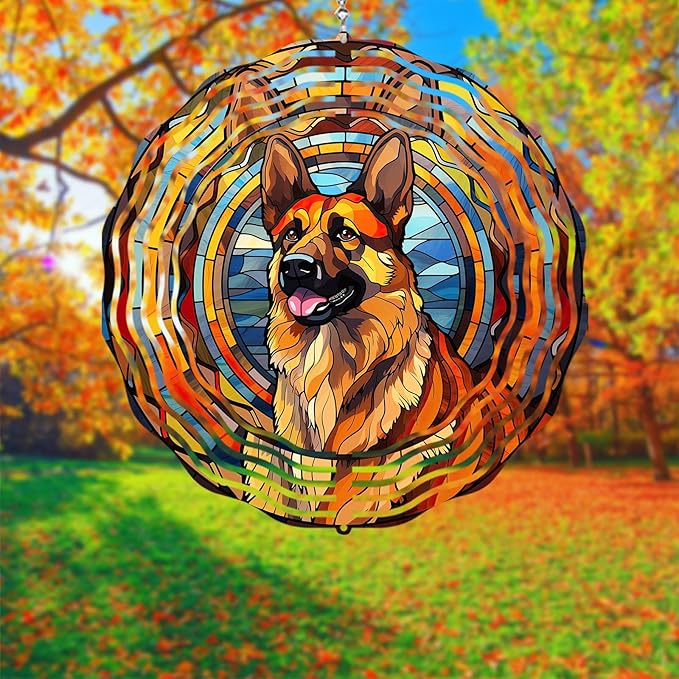 German Shepherd Dog Wind Spinners Outdoor Dog Memorial Gifts, 3D Metal Kinetic Hanging Garden Wind Spinner, Spinner Decor, Wind Sculptures for Outdoor & Indoor, Window, Yard Decor (German Shepherd 1)