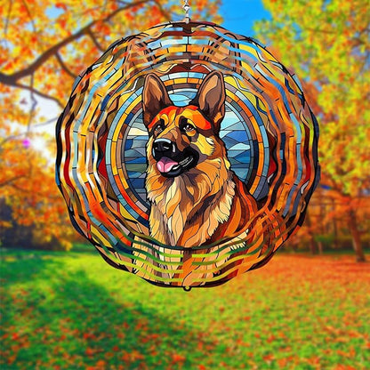 German Shepherd Dog Wind Spinners Outdoor Dog Memorial Gifts, 3D Metal Kinetic Hanging Garden Wind Spinner, Spinner Decor, Wind Sculptures for Outdoor & Indoor, Window, Yard Decor (German Shepherd 1)