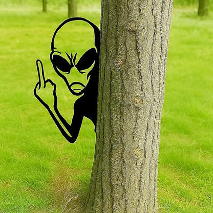 Peek-a-Boo Alien Yard Sign, Funny Peeking Metal Wall Art for Home Fence Garden Fence Patio Yard Farmhouse Outdoor Decor for Sci-Fi Fans & Pranksters, Unique Gift Idea (Middle Finger Alien,L)