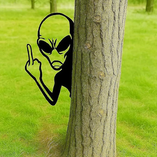 Peek-a-Boo Alien Yard Sign, Funny Peeking Metal Wall Art for Home Fence Garden Fence Patio Yard Farmhouse Outdoor Decor for Sci-Fi Fans & Pranksters, Unique Gift Idea (Middle Finger Alien,L)