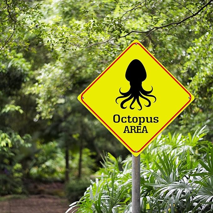 Warning Octopus Area Metal Tin Sign Ocean Animal Caution Crossing Xing Street Sign Yellow Diamond Shape Funny Metal Sign For Indoor Outdoor Highway15x15in