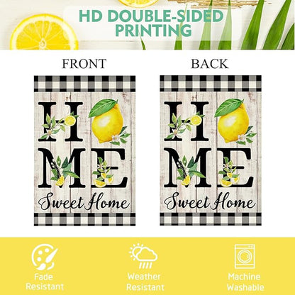 ORTIGIA Summer Lemon Garden Flag 12.5 x 18 Inch Double Sided Burlap Home Sweet Home Yellow Fruit Small Yard Flag Farmhouse Holiday Seasonal Outdoor Outside Decoration