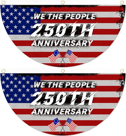 2PCS USA Anniversary 250th Flag, 1.5X3 FT Anniversary Fan Flags, Yard Signs Hanging Decor for Outdoor, Front Door, Porch, Welcome Backdrop with Brass Grommets (Style 4)