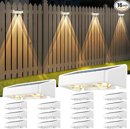 Solar Fence Lights, 7 RGB Colors, Warm White, Cool White Bright Lens LED, Dusk to Dawn Deck Light, Fence Solar Lights Outdoor Waterproof for Backyard/Railing/Wall/Step/Patio/Pool (16 Pack White Shell)