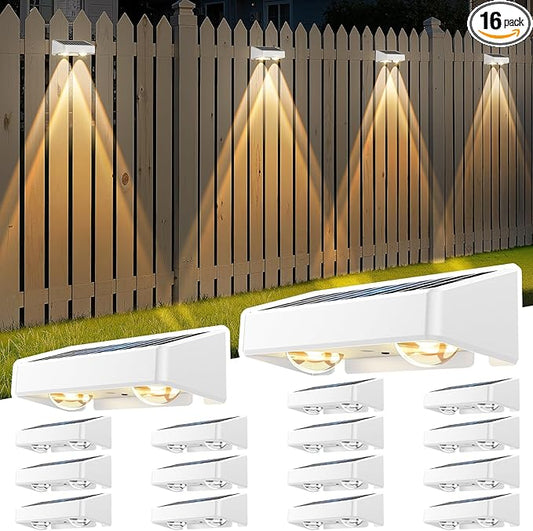 Solar Fence Lights, 7 RGB Colors, Warm White, Cool White Bright Lens LED, Dusk to Dawn Deck Light, Fence Solar Lights Outdoor Waterproof for Backyard/Railing/Wall/Step/Patio/Pool (16 Pack White Shell)